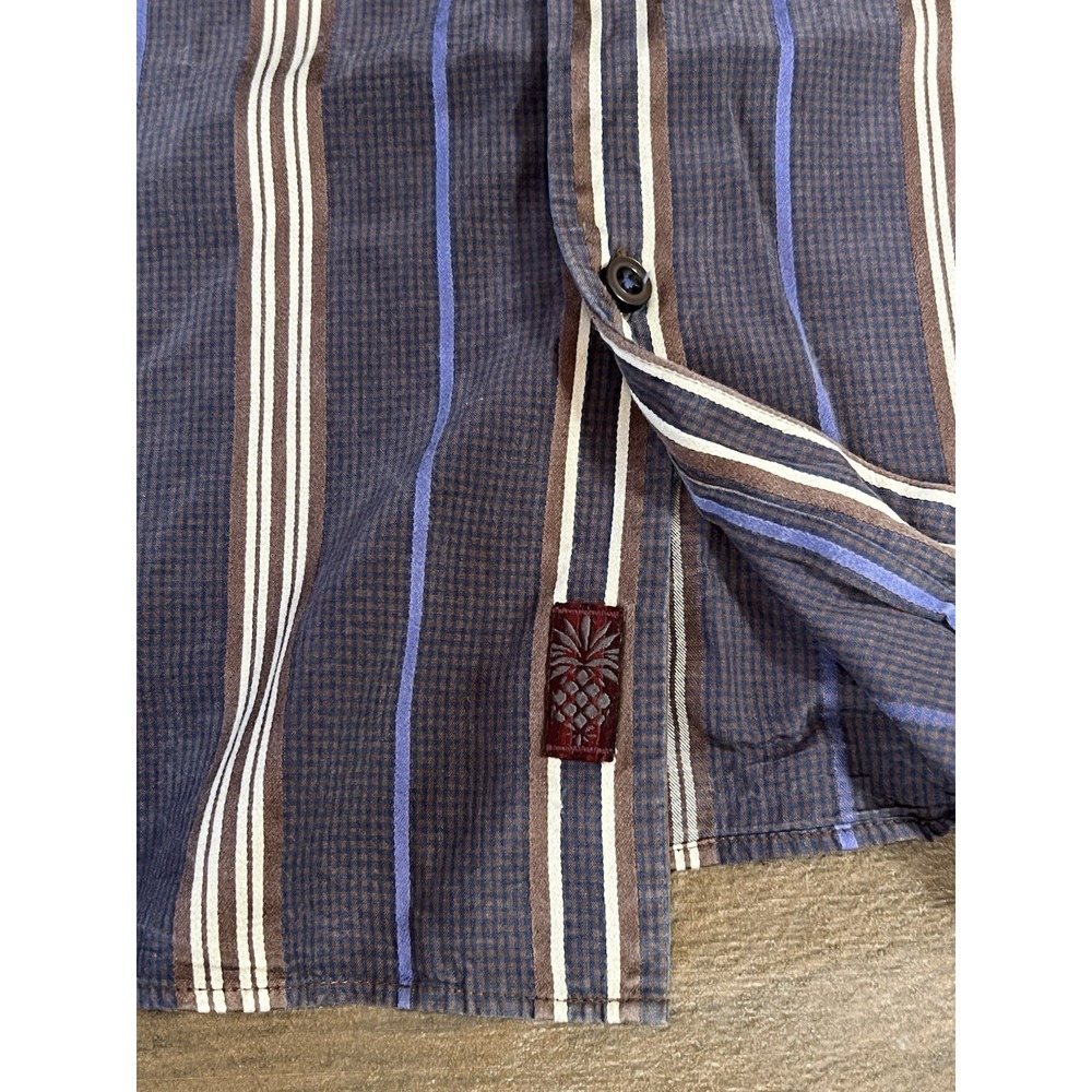 Tommy Bahama Men's 100% Silk Button Down Shirt Brown & Blue Stripe Size Large L - Picture 2 of 8